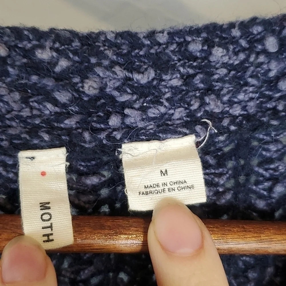 Anthro Moth Brand Blue Marled Knit Asymmetrical Zip‎ Hem Sweater
